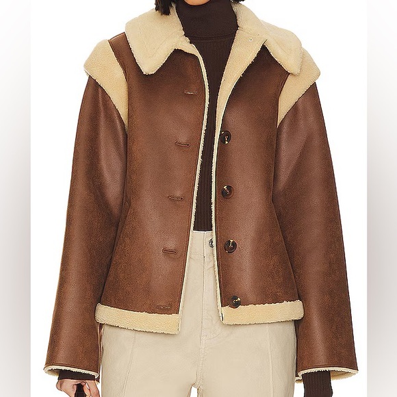 LPA Jackets & Blazers - NEW Revolve LPA Bona Sherpa Leather Jacket & Vest in Burnished Brown XXS